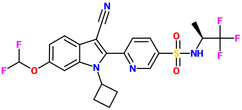 (image for) MC003154 (S)-6-(3-Cyano-1-cyclobutyl-6-(difluoromethoxy)-1H-indol-2-yl)-N-(1,1,1-trifluoropropan-2-yl)pyridine-3-sulfonamide